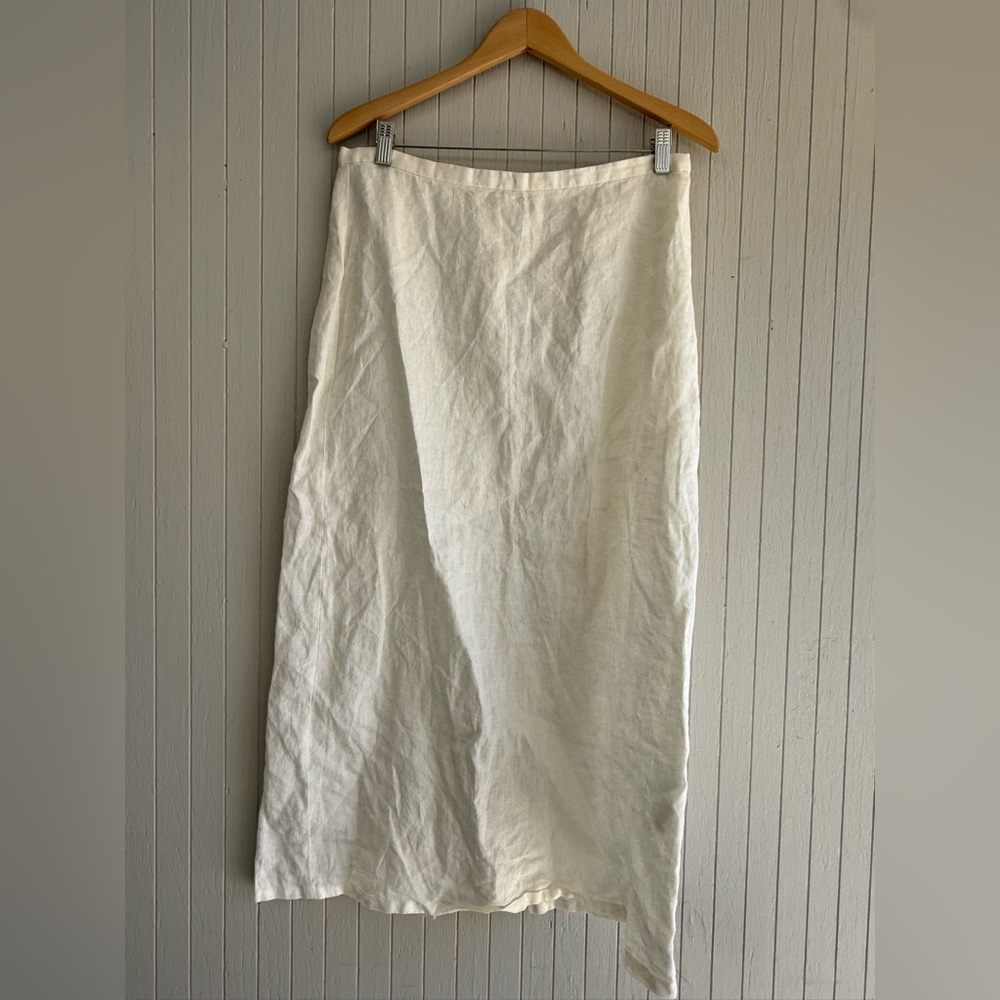 Zara White Linen Zip-Up Skirt